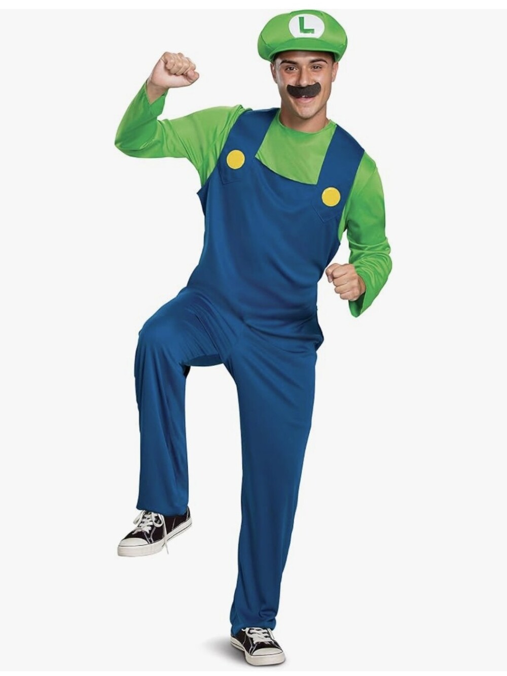 Nintendo Men's Luigi-Inspired Green and Blue Jumpsuit with Hat